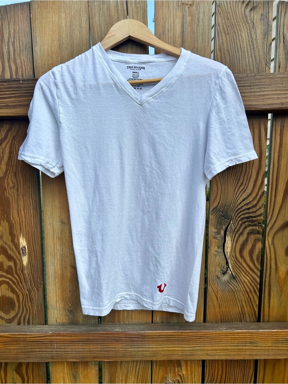 True Religion White Short Sleeve Tee with Red Horseshoe Logo